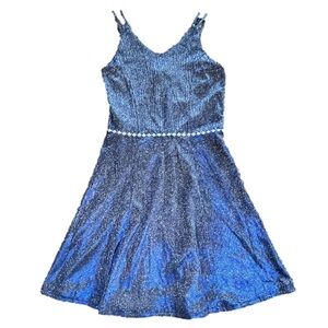 Speechless kids blue glitter dress with rhinestones waist